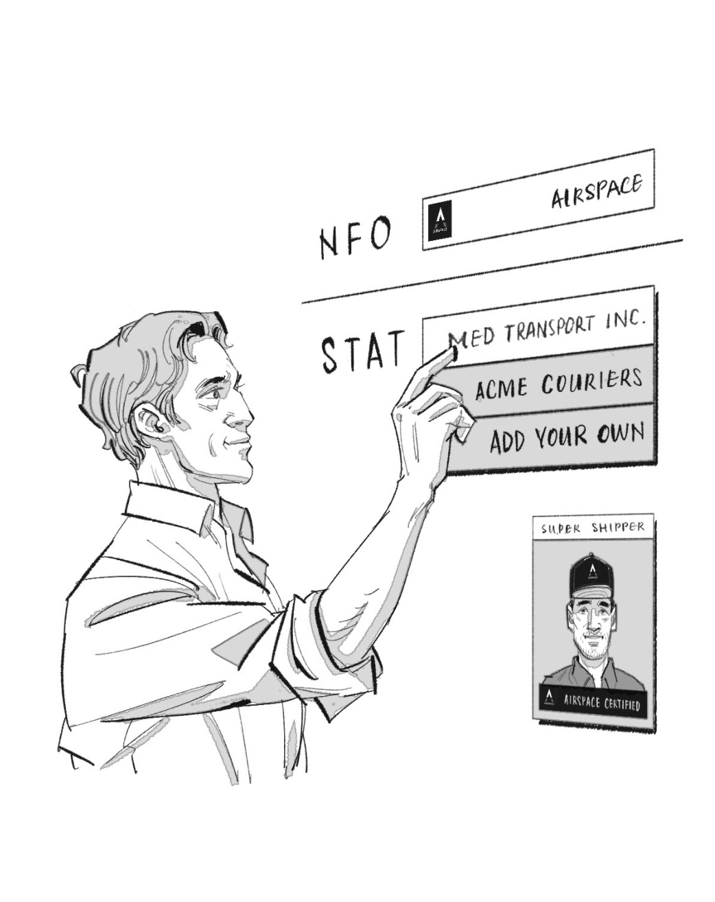 A 2021 Airspace future-vision illustration showing a customer adding a preferred driver relationship